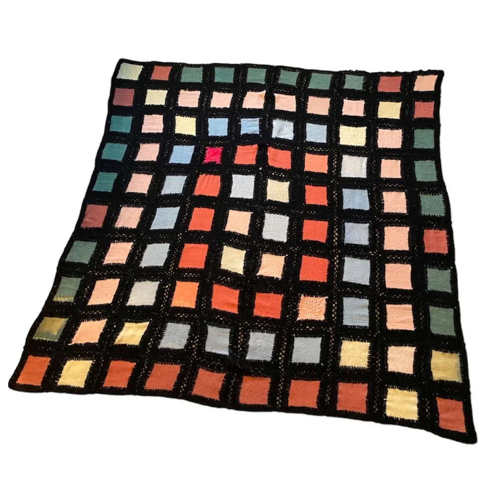 Vintage Hand Crafted Quilt Patchwork Primitive Antique Wool Crochet Knit Afghan